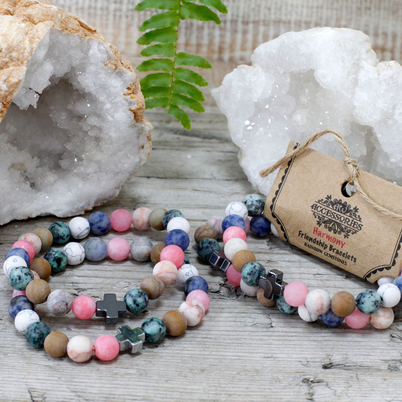 Set of 2 Gemstones Friendship Bracelets - Harmony - Rainbow Gemstones product image