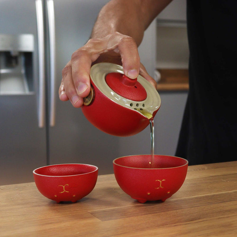 Money Cat Teapot Set - Two Cups - Travel Pack - Red product image