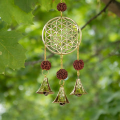 Indian Chimes - Brass Flower of Life with Rudraksha Beads - 3 Bells product image 5