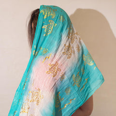 Nomad Sari Summer Turtle Print Scarf – Turquoise (180×50 cm) product image 2
