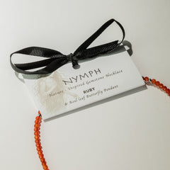 Nymph Ruby Gemstone Necklace with Real Leaf Butterfly Pendant