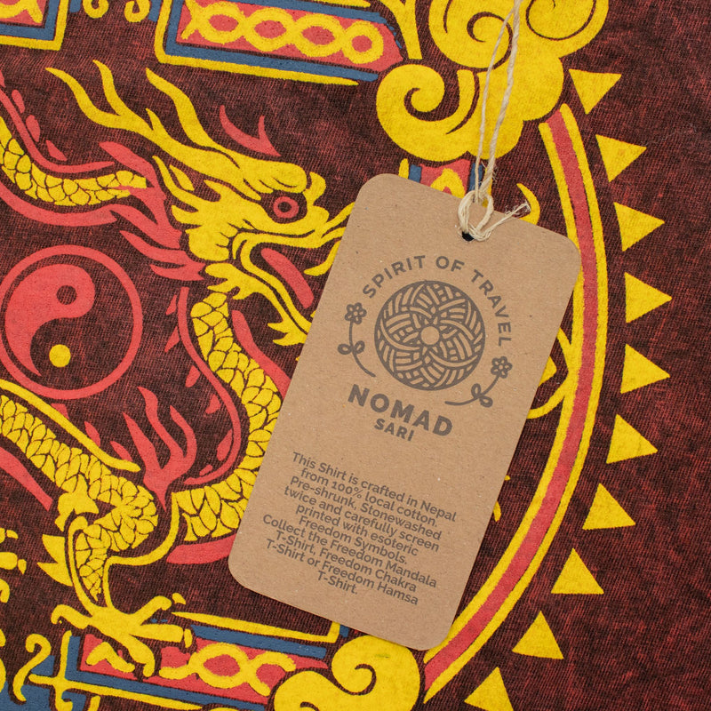 Nomad Sari Stonewashed Cotton T-Shirt - Dragon Mandala - Maroon - XL product image