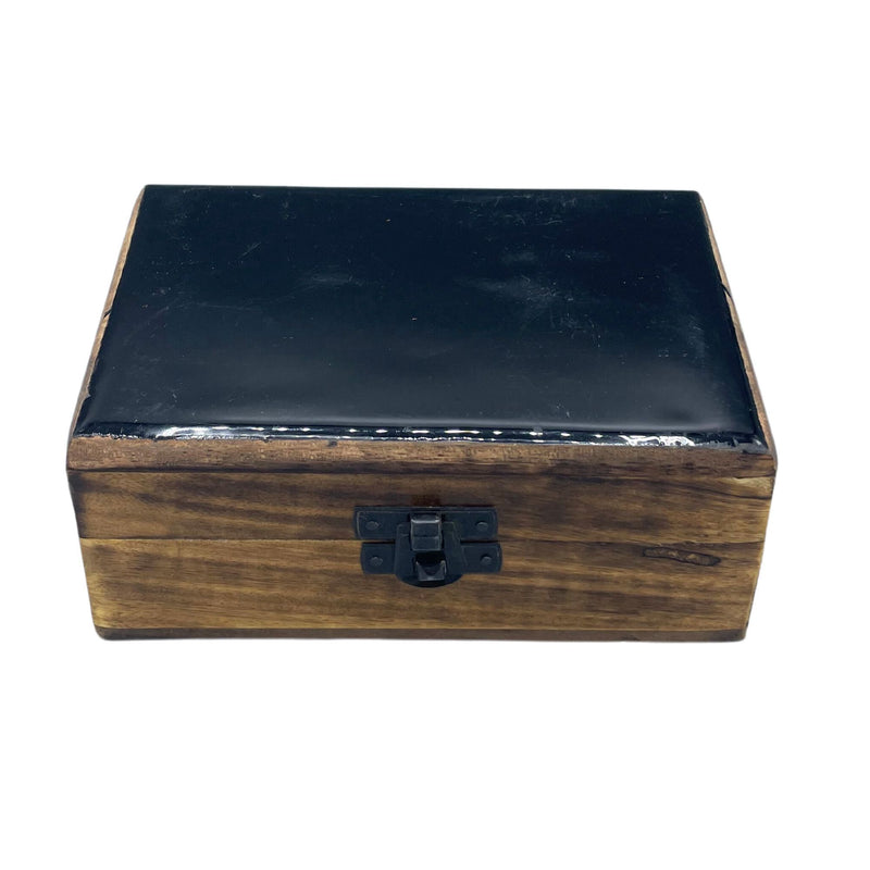 Medium Ceramic Glazed Wood Box - 15x10x6cm - Black product image