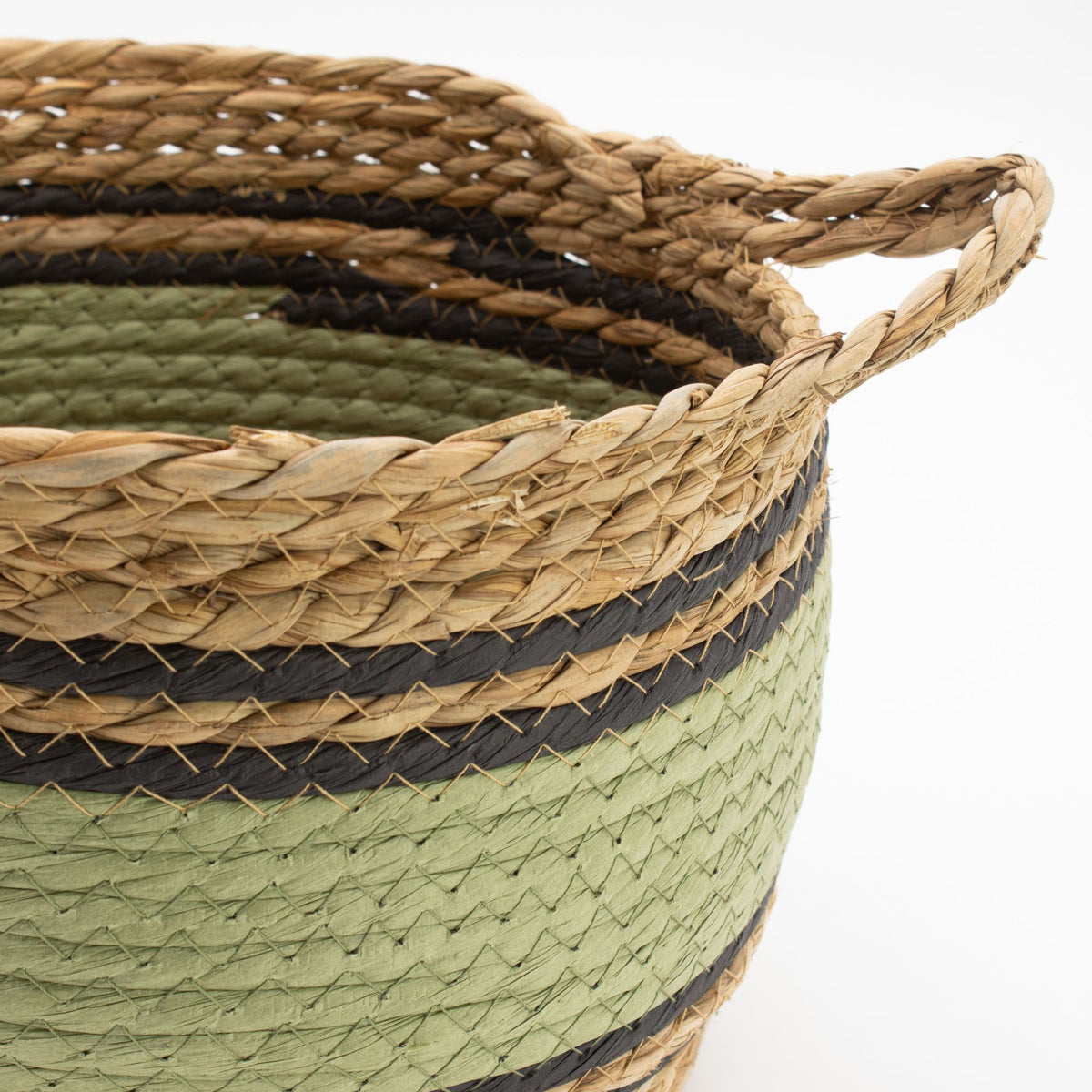 Cotton & Seagrass Large Baskets - Natural Black & Green- Set of 3 product image 5