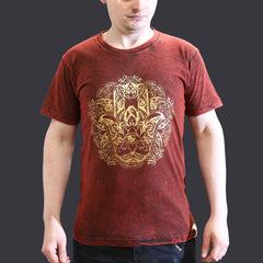 Nomad Sari Stonewashed Cotton T-Shirt – Hamsa – Maroon – Small product image