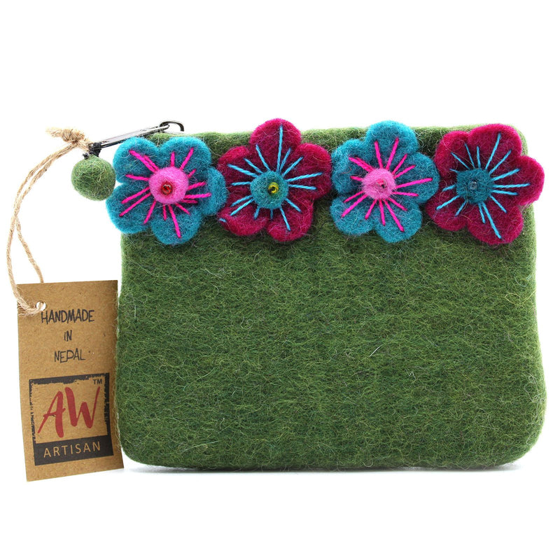 Natural Felt Zipper Pouch (asst) - Four Flowers product image