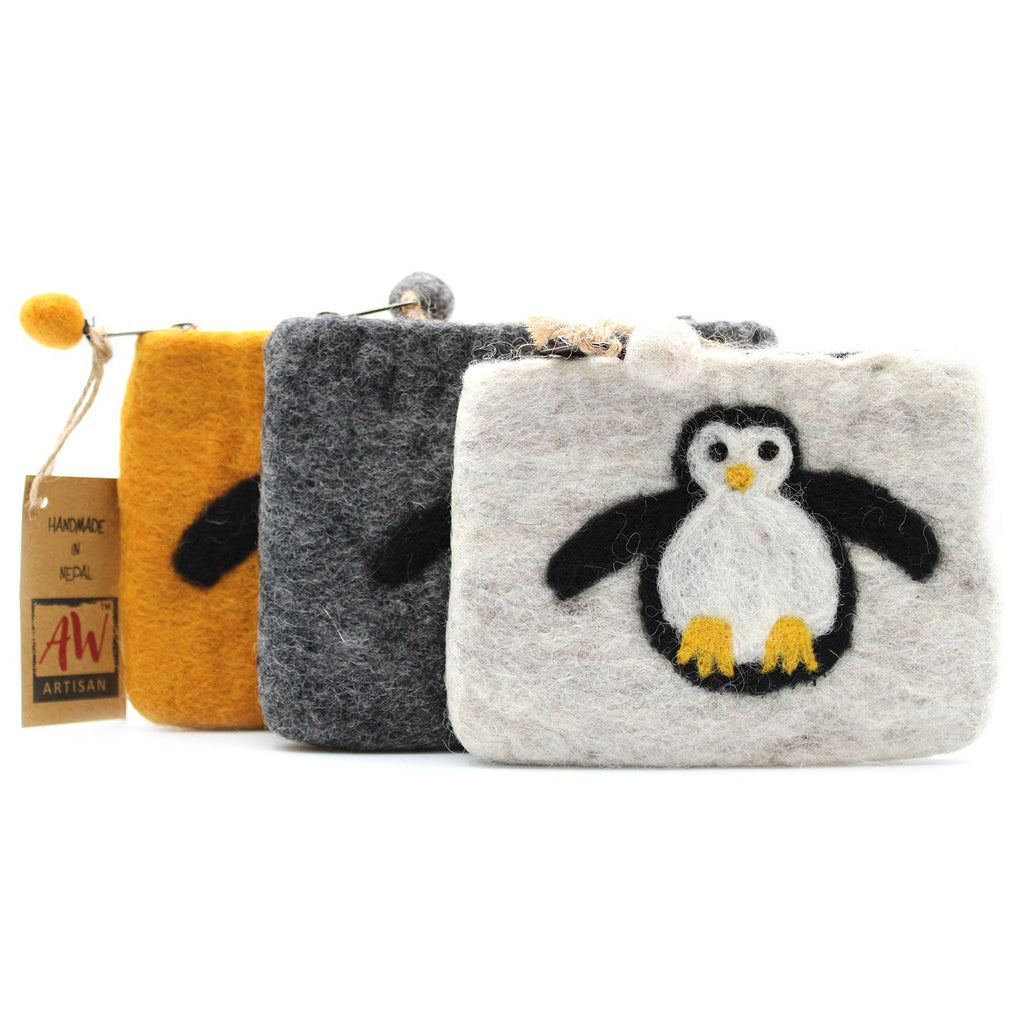 Natural Felt Zipper Pouch (asst) - Cute Penguin product image 2