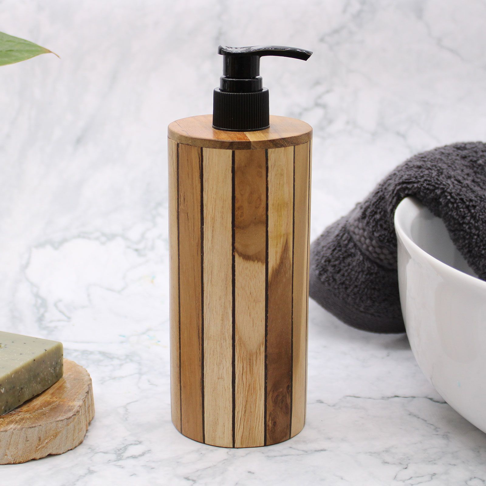 Natural Teakwood Soap Dispenser - Round product image