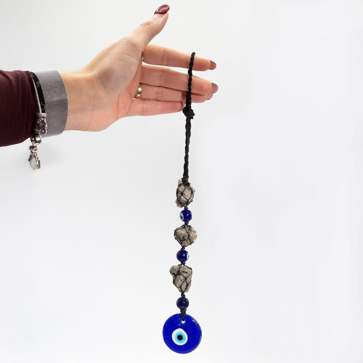 Hanging Stone Pendant - Pirite Stones & Beads- Evil Eye - product image 3