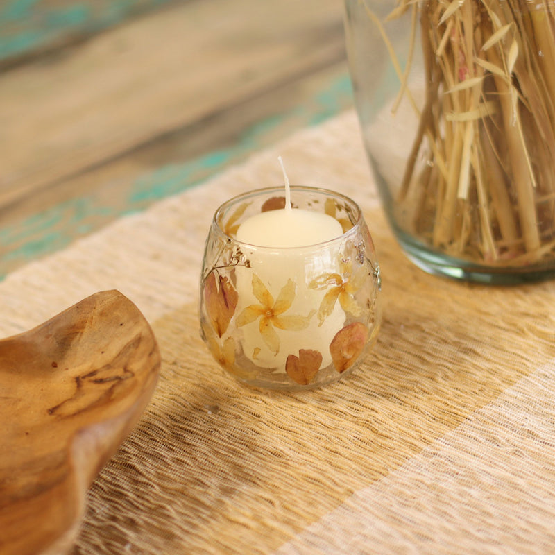 Natural Floral Glass - Straight Candle Holder - Rosa - (8x8cm) product image