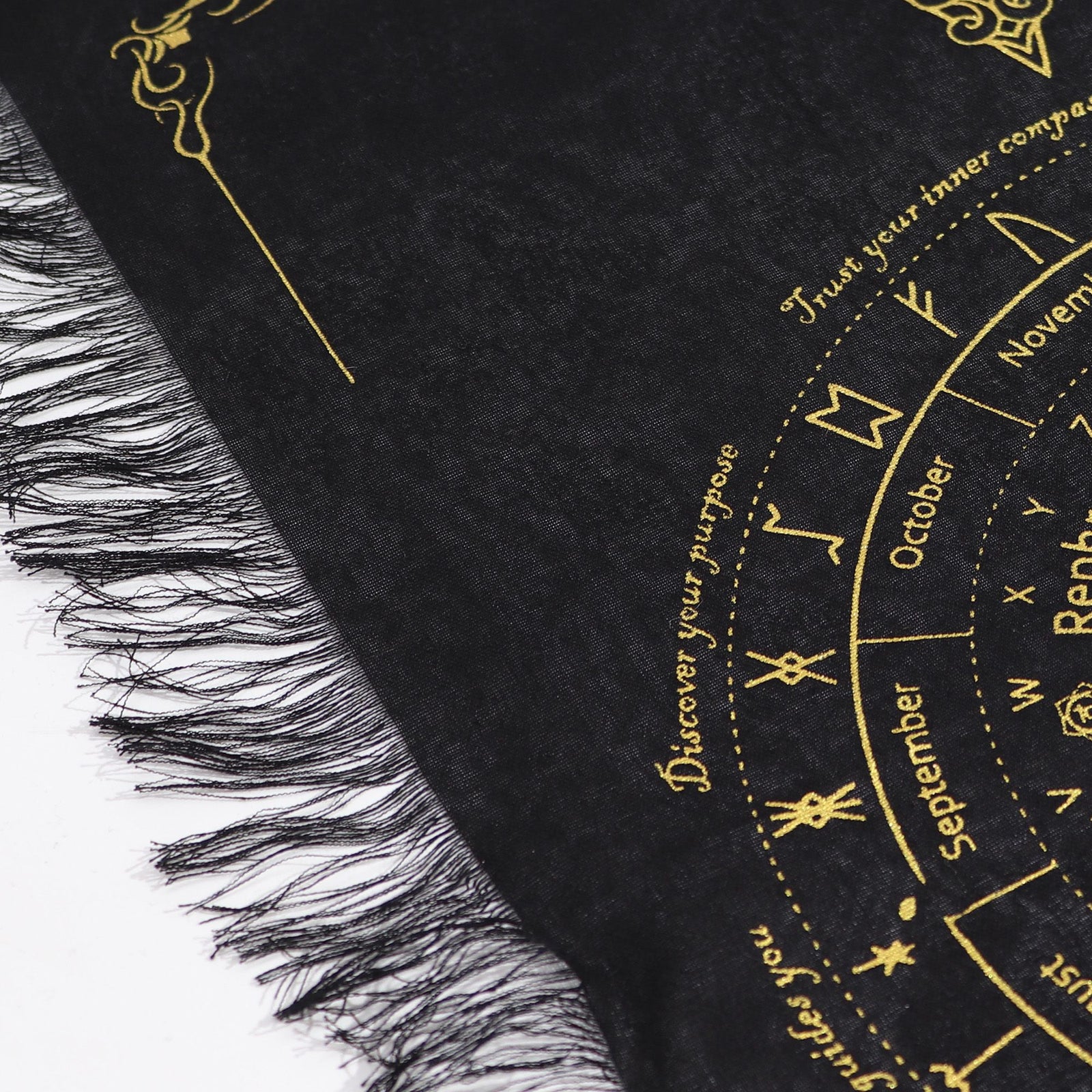 Ancient Witch Pendulum Divination Cloth - Sun Face - Black & Gold product image