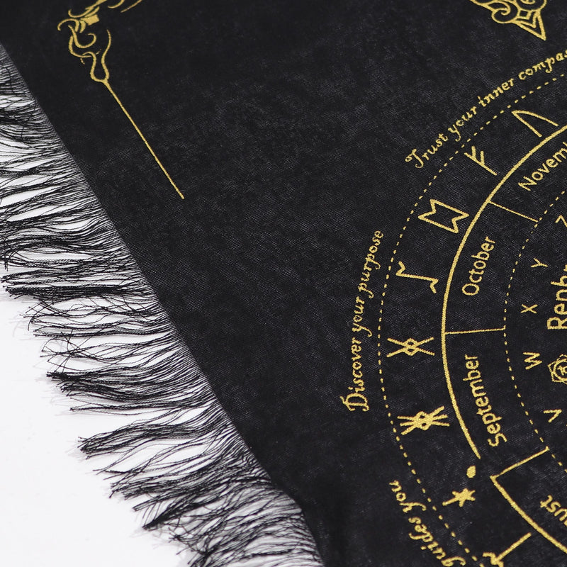 Ancient Witch Pendulum Divination Cloth - Sun Face - Black & Gold product image