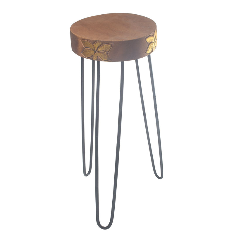 Albasia Wood Plant Stand - Natural & gold detail product image