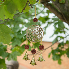 Indian Chimes - Brass Flower of Life with Rudraksha Beads - 3 Bells product image 3