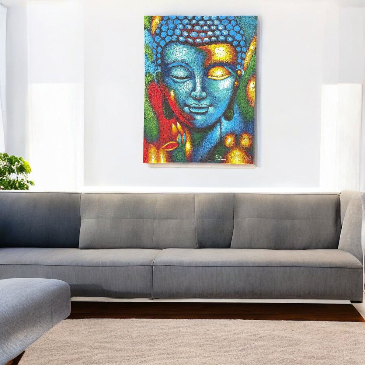 Buddha Painting - Blue & Gold Flower 75x55cm product image 2