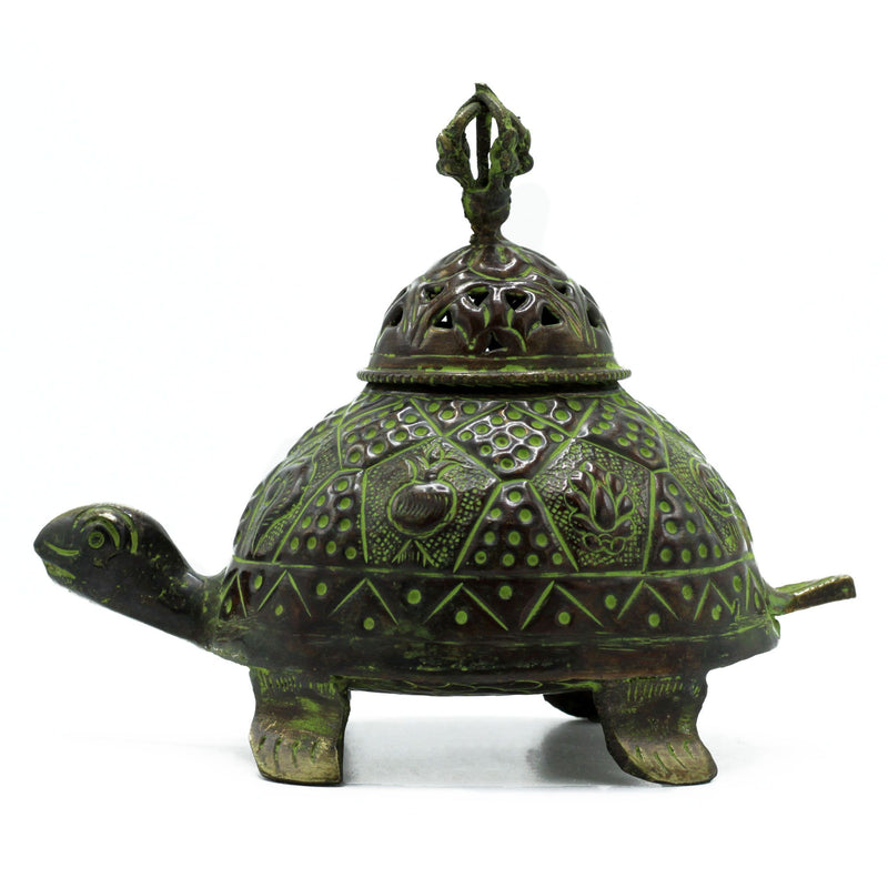 Brass Verdigris Tibetan Turtle Incense Holder - Lrg product image