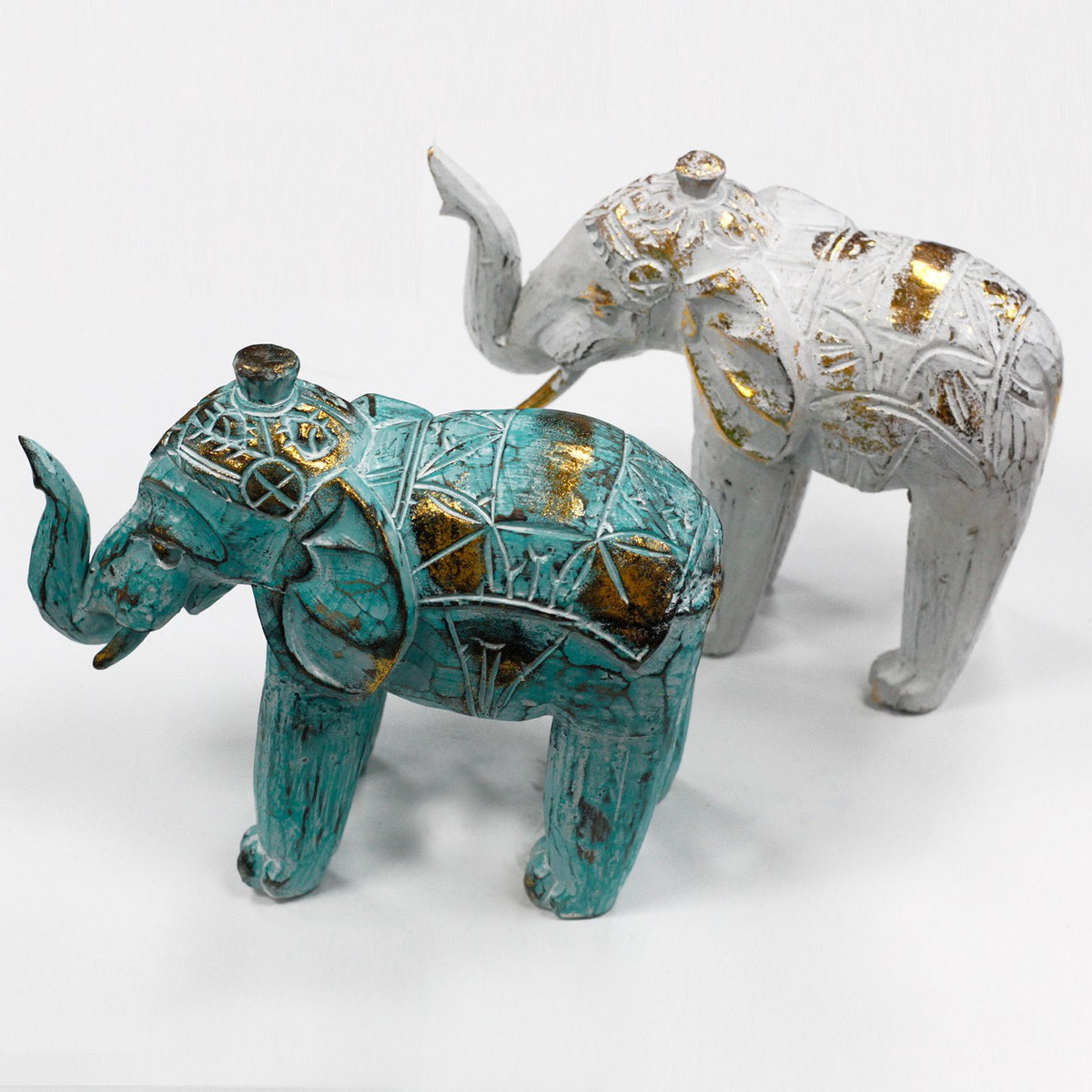 Wood Carved Elephant - Turquoise Gold product image 5