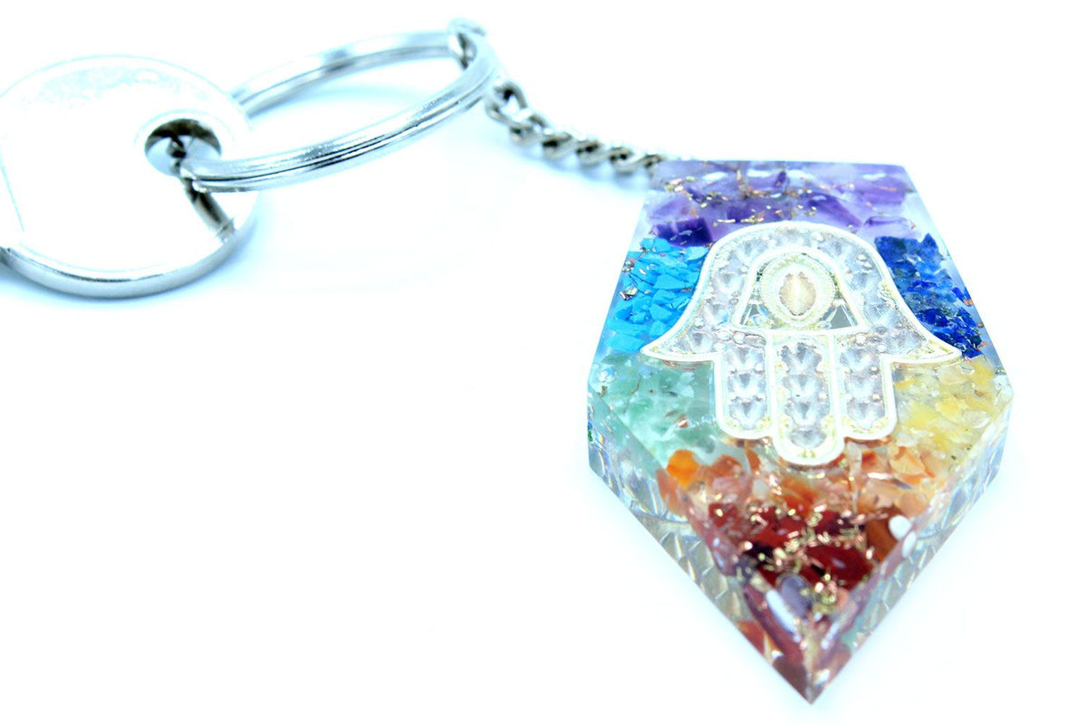 Orgonite Power Keyring - Gemstone Chakra Hamsa product image 3