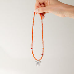 Nymph Ruby Gemstone Necklace with Real Leaf Butterfly Pendant