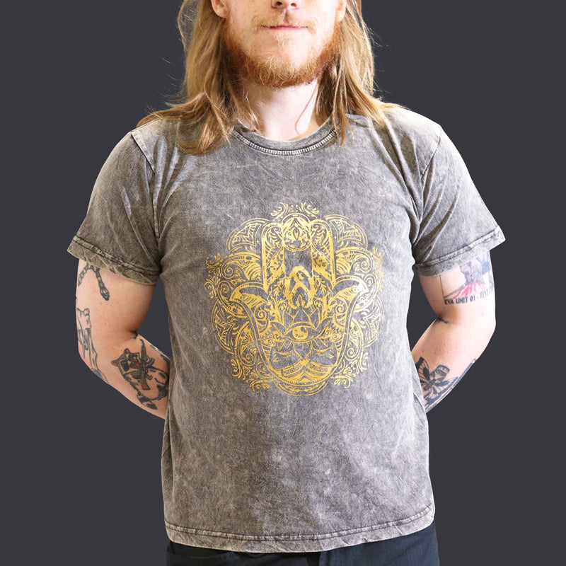 Nomad Sari Stonewashed Cotton T-Shirt – Hamsa – Dark Grey – Large product image