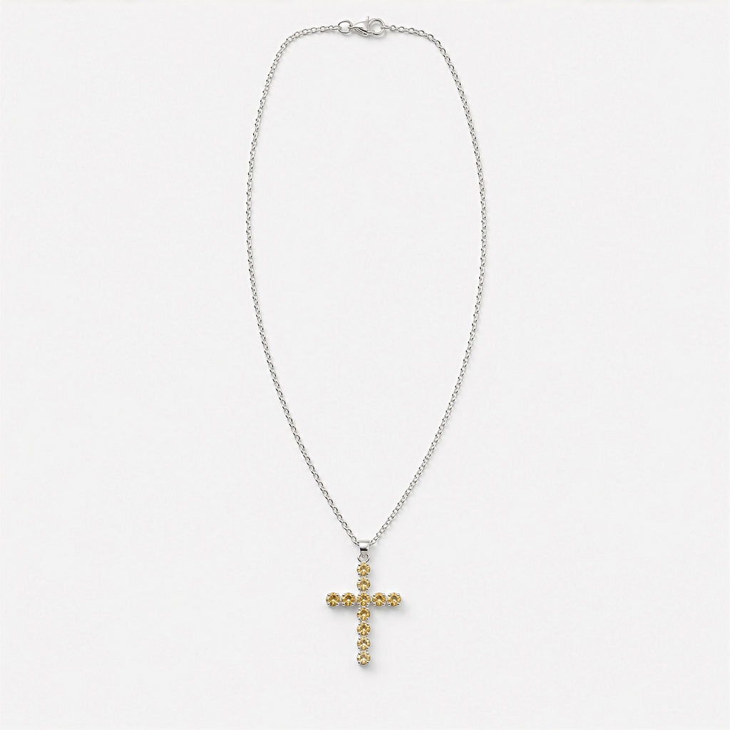 Indian Devotional Pendant - Silver Plated (45cm Chain)- Citrine Crucifix product image 5