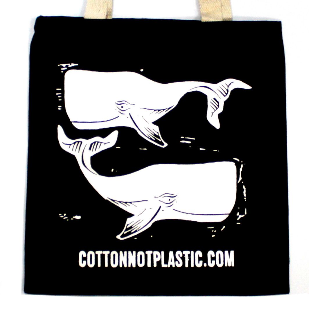 Lrg Black 8oz Cotton Bag 38x42cm - WHALES - WHITE product image