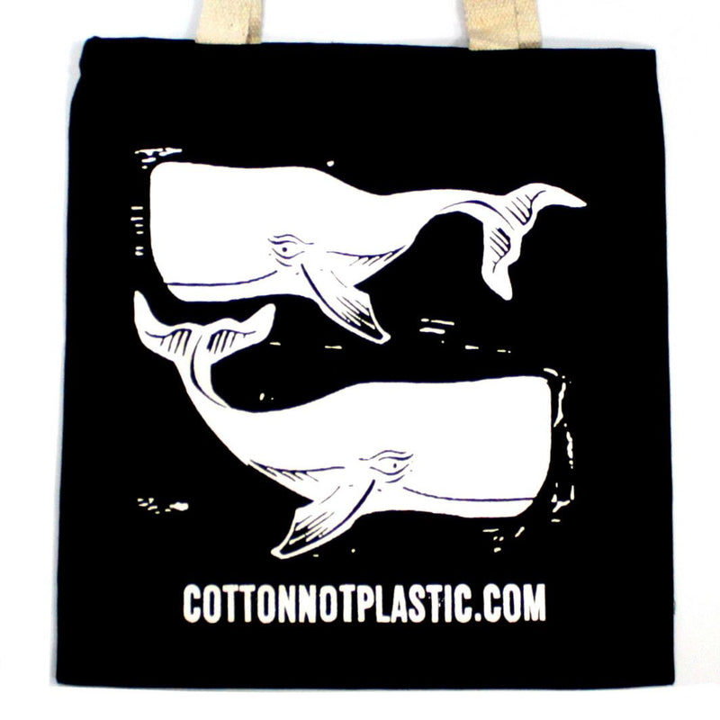 Lrg Black 8oz Cotton Bag 38x42cm - WHALES - WHITE product image
