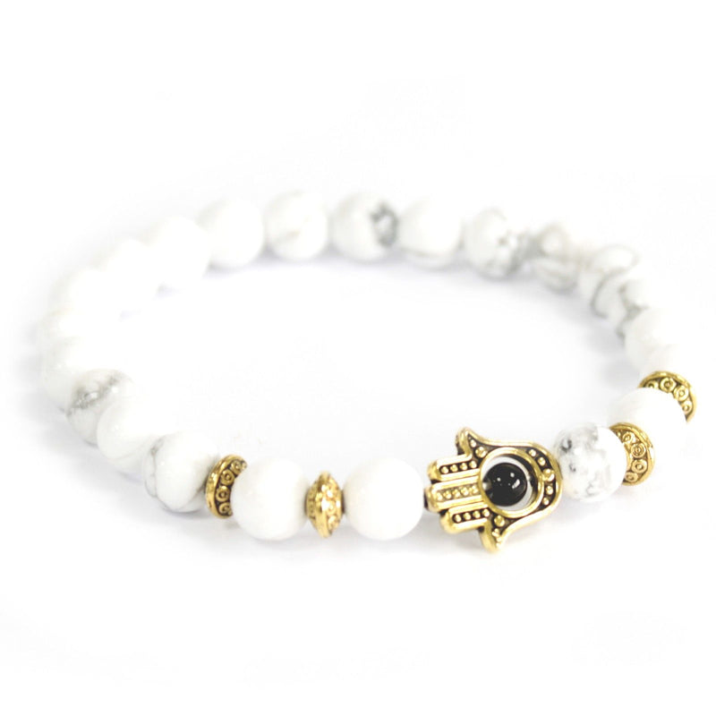 Gold Hamsa / White Stone - Gemstone Bracelet product image
