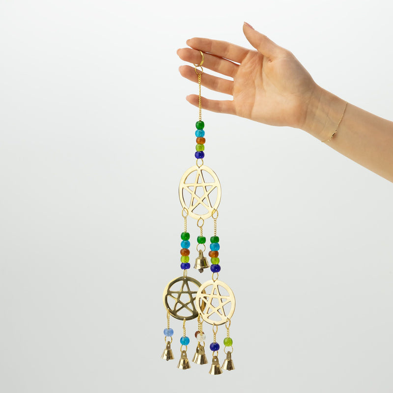 Indian Chimes - Brass Tri-Pentagram - 7 Bells product image