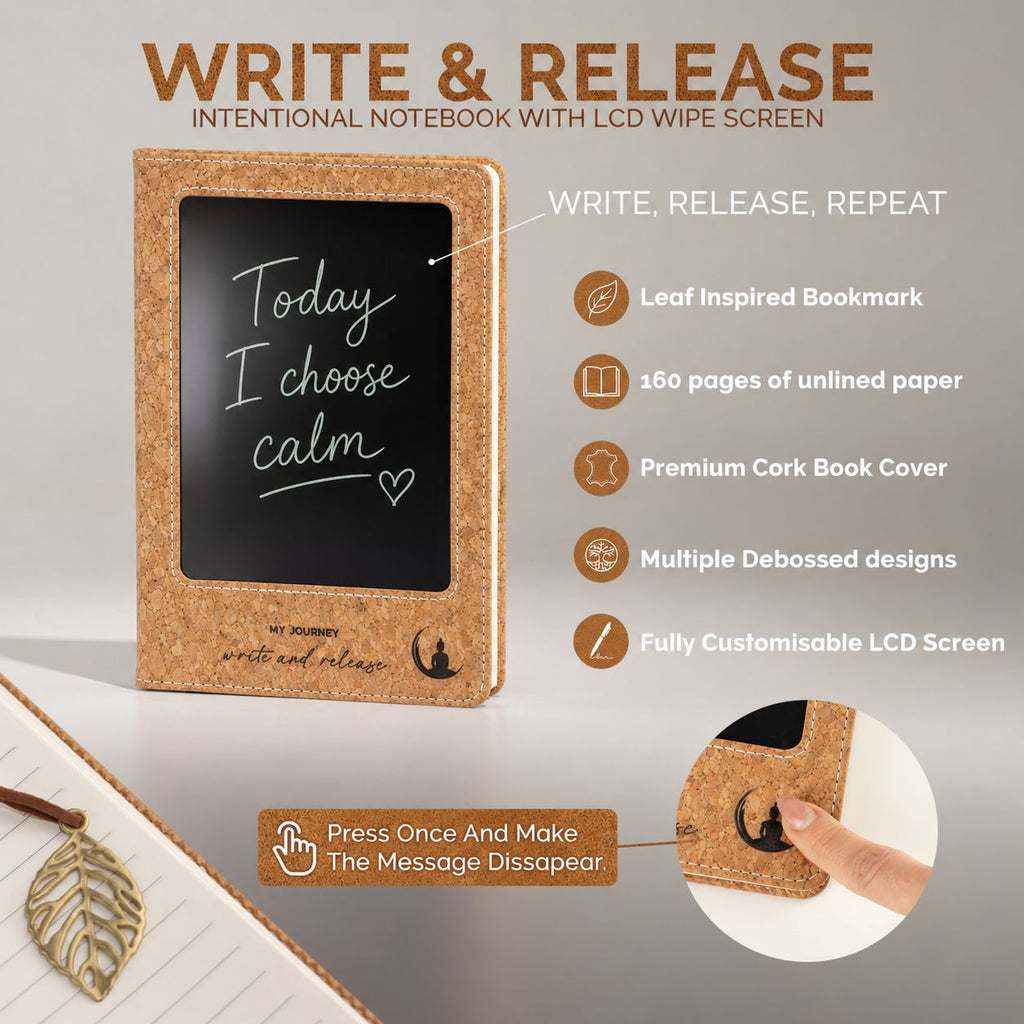 A5 Intention Note Book - LCD Wipe Screen - Cork Leather Effect - 80 Leafs - product image 14