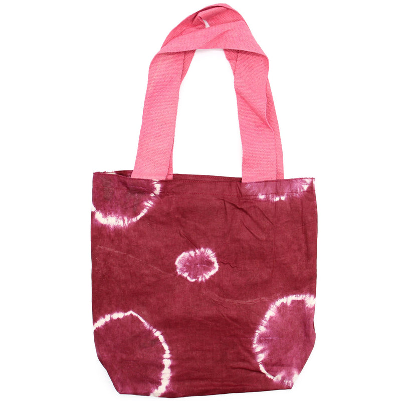 Natural Tye-Dye Cotton Bag (8oz) - 38x42x12cm - Maroon Rings - Pink Handle product image
