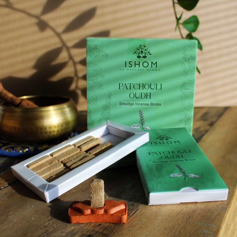 Pack of 15 Natural Incense Smudge Bricks and Burner - Patchouli Wood product image