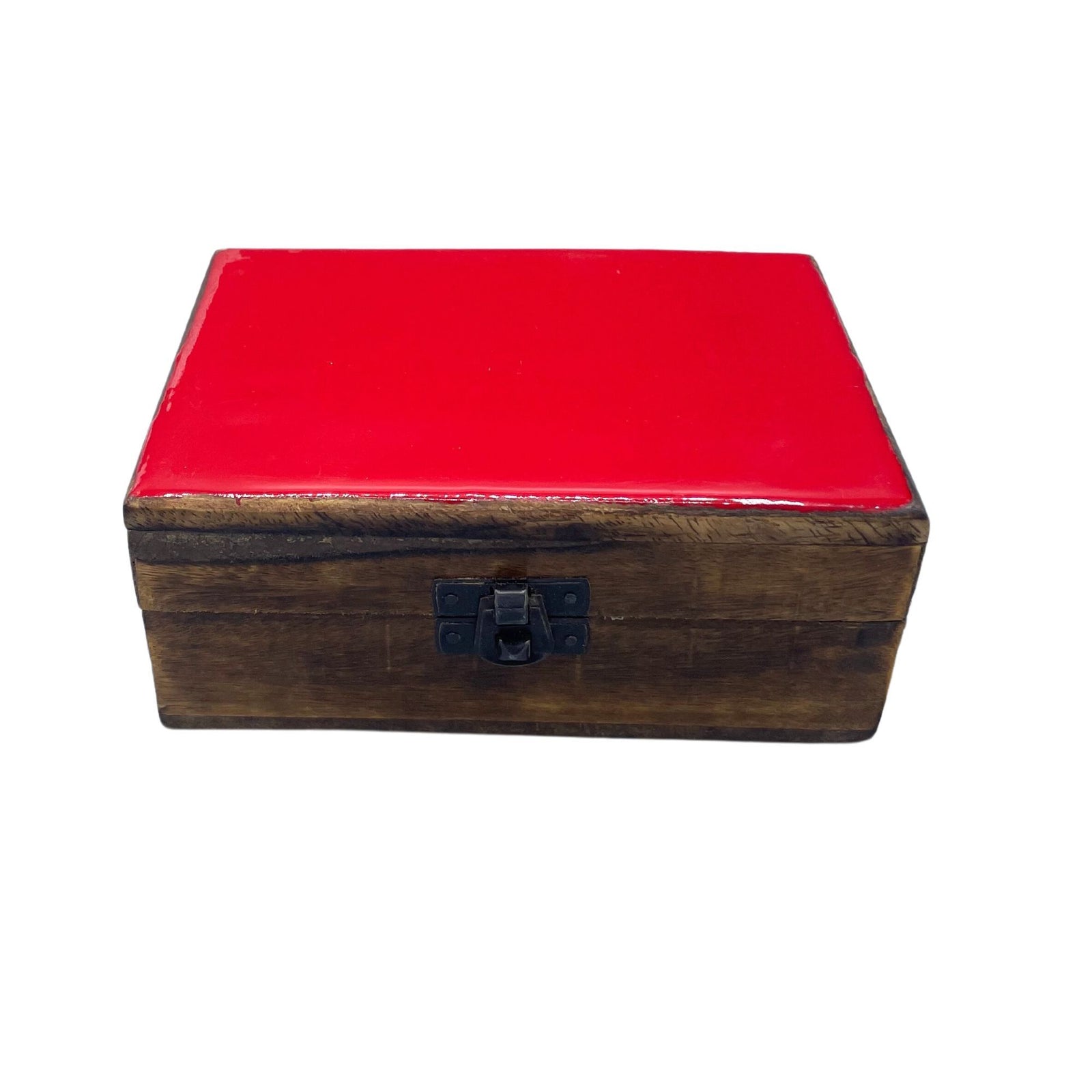 Medium Ceramic Glazed Wood Box - 15x10x6cm - Red product image