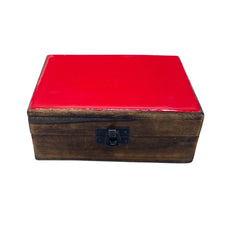 Medium Ceramic Glazed Wood Box - 15x10x6cm - Red product image