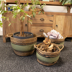 Cotton & Seagrass Large Baskets - Natural Black & Green- Set of 3 product image 6