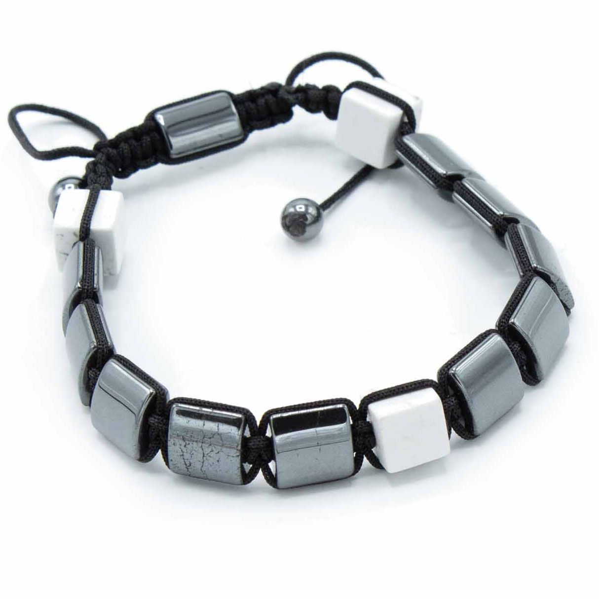 Magnetic Hematite Shamballa Bracelet - White Jasper Cuboids product image