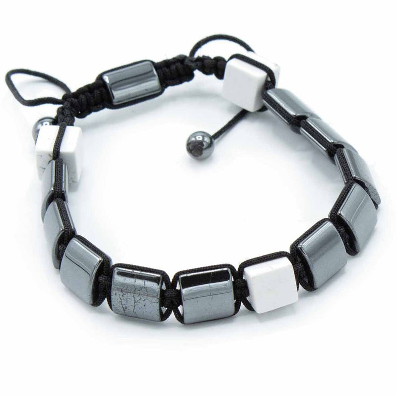 Magnetic Hematite Shamballa Bracelet - White Jasper Cuboids product image