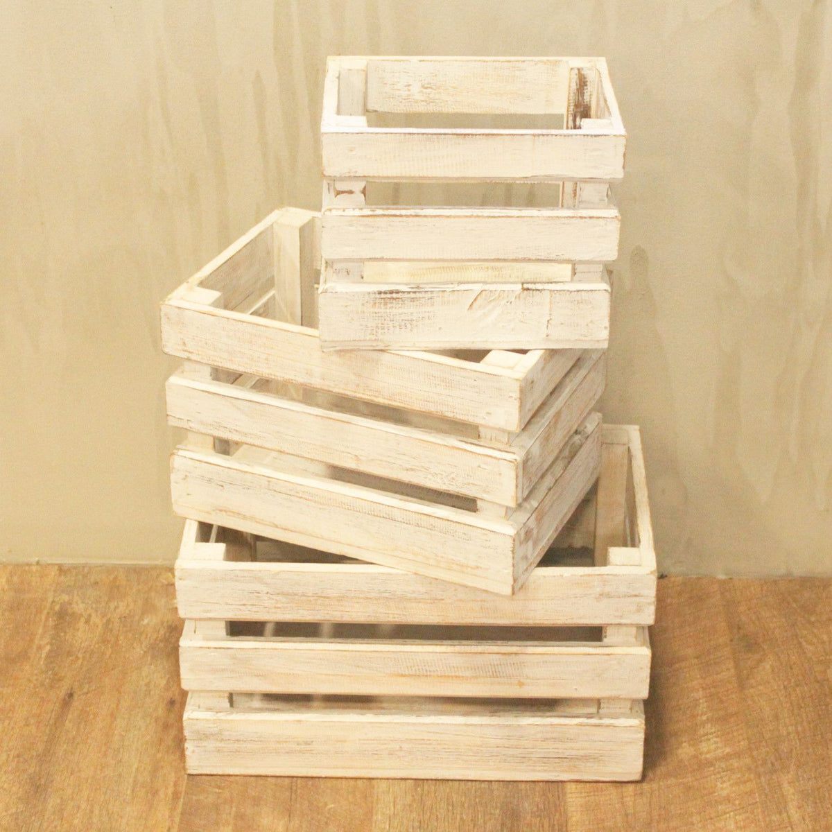 Wooden Storage Crates – Whitewash (Set of 3) product image 3
