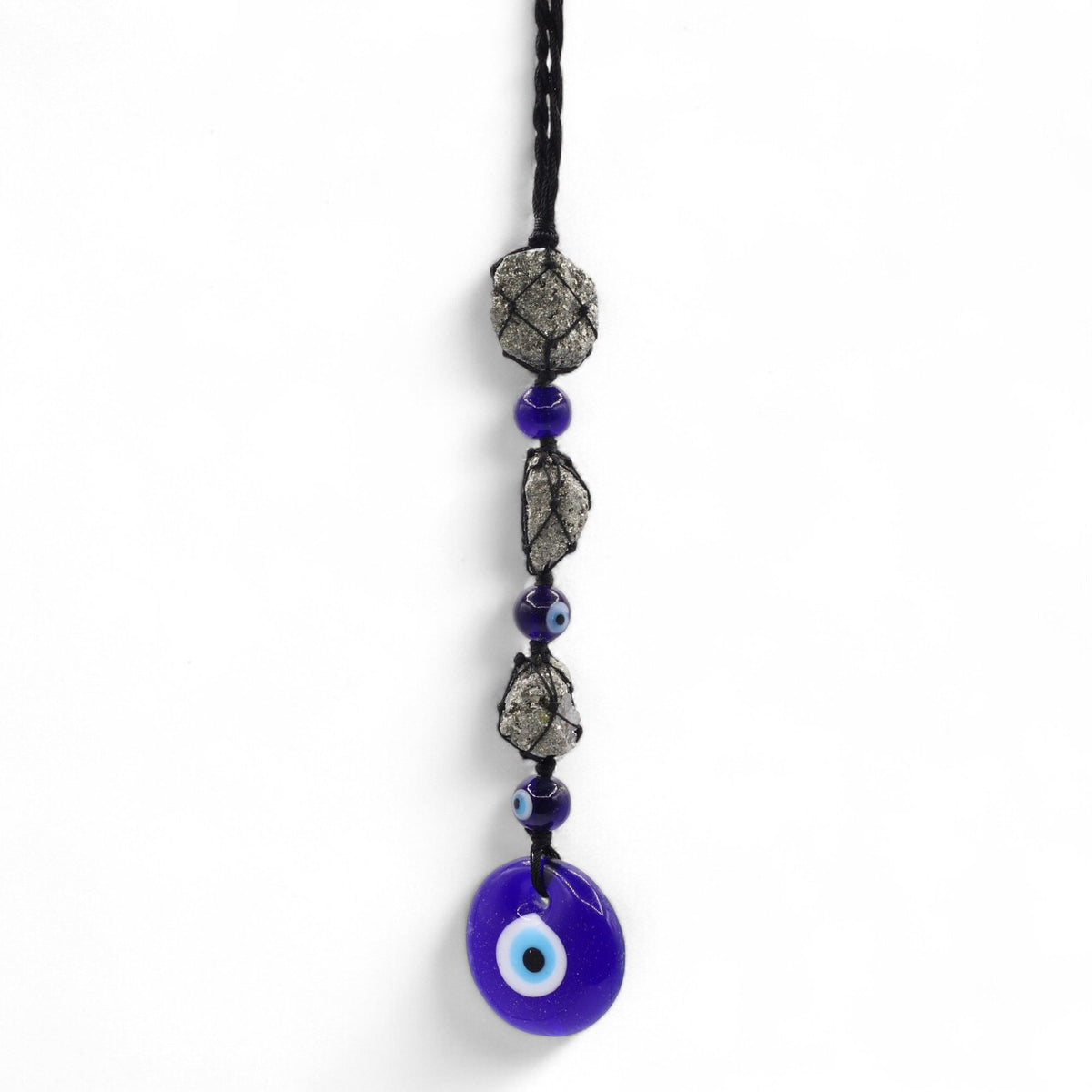 Hanging Stone Pendant - Pirite Stones & Beads- Evil Eye - product image 2