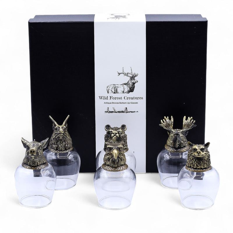 Gift Set of 6 Glasses (100ml) - Wild Forest Creatures - Antique Bronze product image