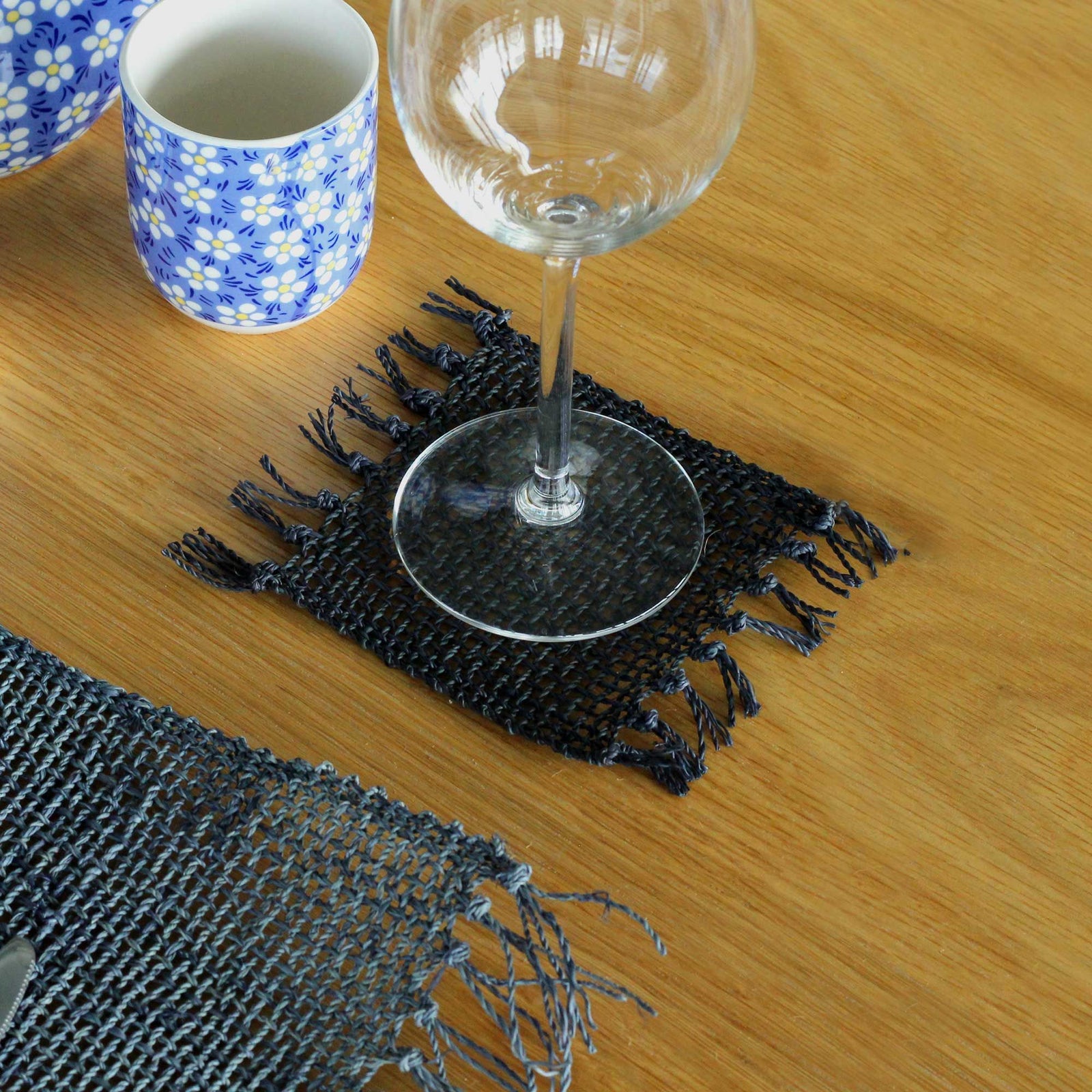 Set of 4 Seagrass Fringe Natural Coasters - Black product image