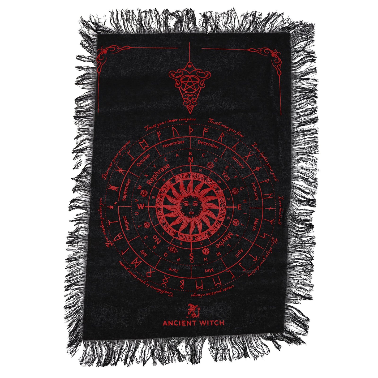 Ancient Witch Pendulum Divination Cloth - Sun Face - Black & Blood Red product image