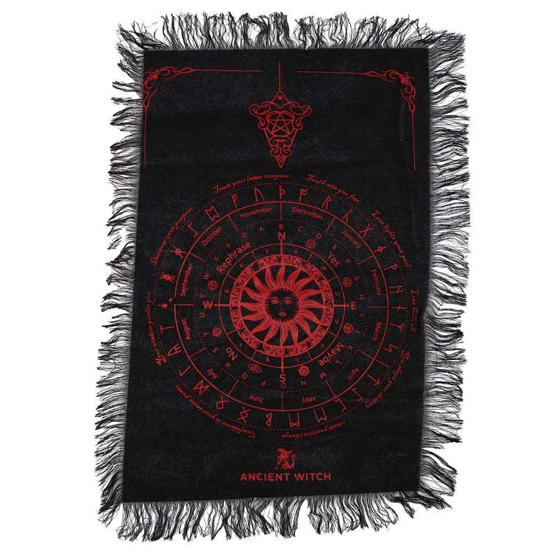 Ancient Witch Pendulum Divination Cloth - Sun Face - Black & Blood Red product image