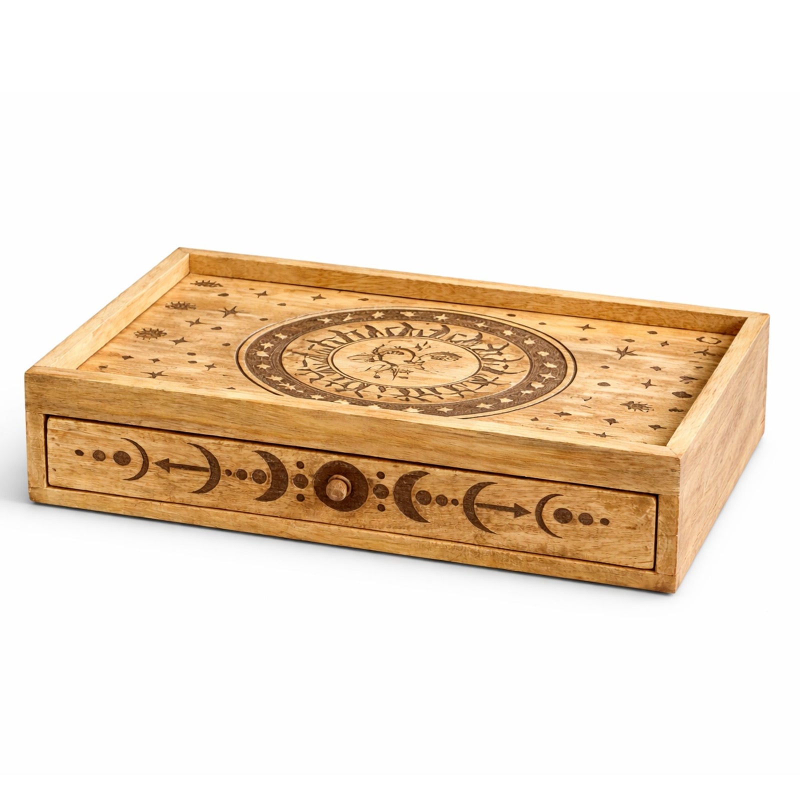 Sun Moon Carved Tarot Box with Drawer product image