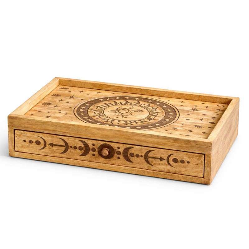 Sun Moon Carved Tarot Box with Drawer product image
