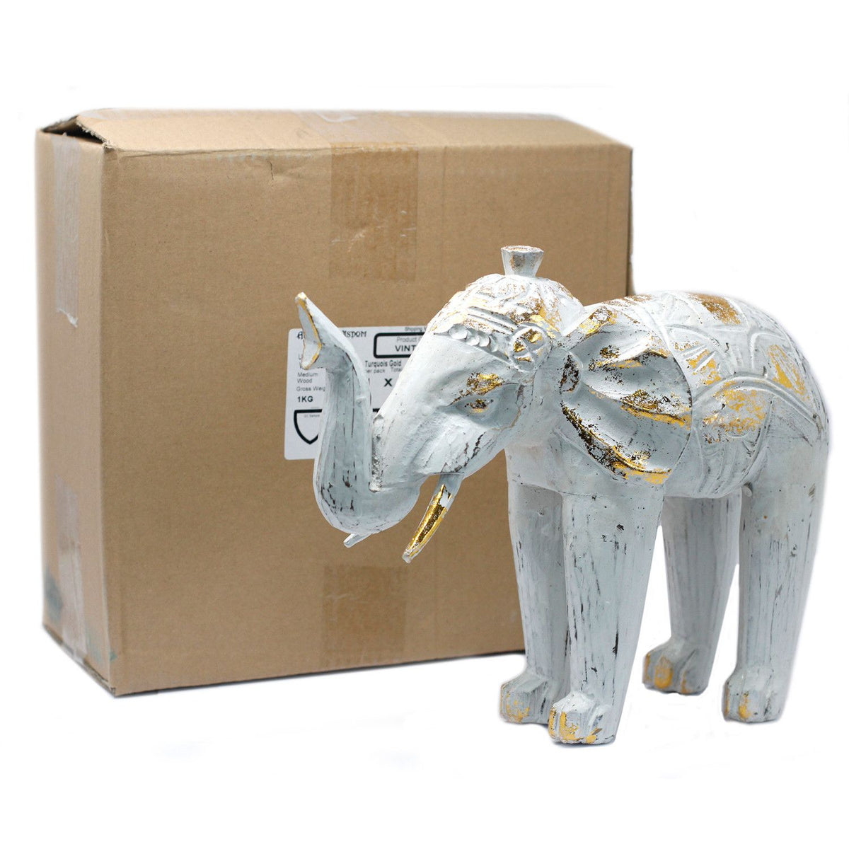 Wood Carved Elephant - White Gold product image 6