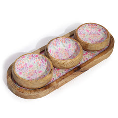 Mango Wood Tray with 3 Bowls - Pretty Floral product image 6