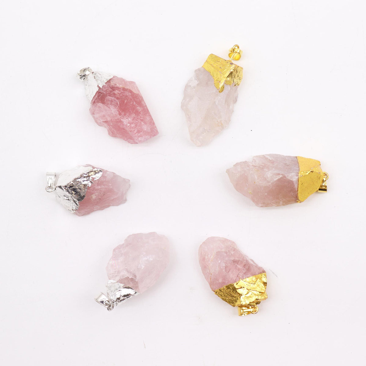 Gemstone Rose Quartz Gold & Silver Plated Pendants (6 assorted) product image