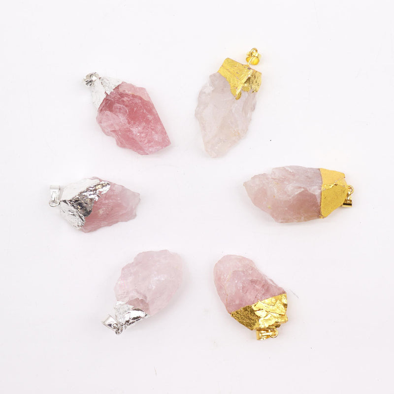 Gemstone Rose Quartz Gold & Silver Plated Pendants (6 assorted) product image