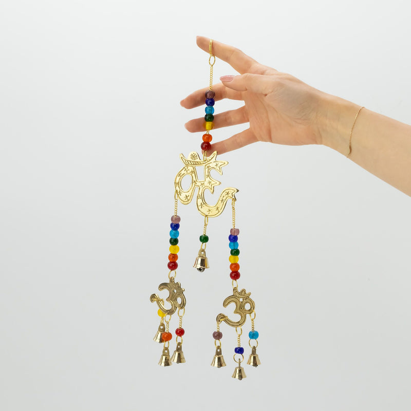 Indian Chimes - Brass Om with Chakra Beads - 7 Bells product image